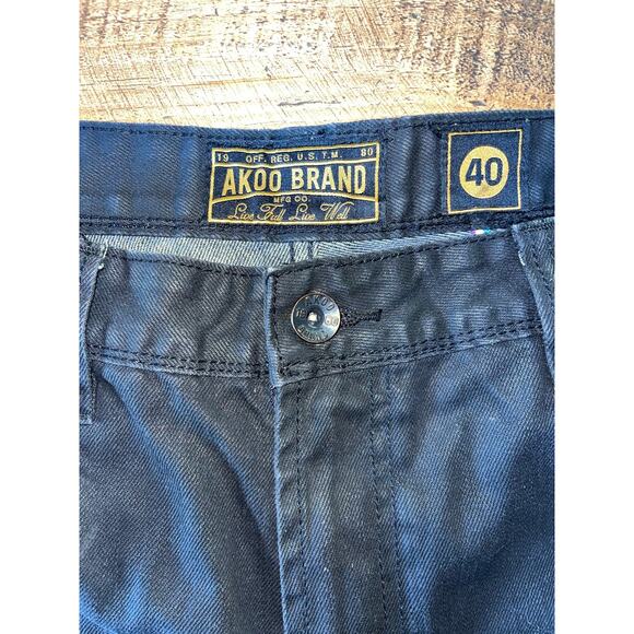 Mens Akoo Black Moto Studded Zipper Biker Goth Rock Relaxed Jeans Size‎ 40 - Picture 6 of 13